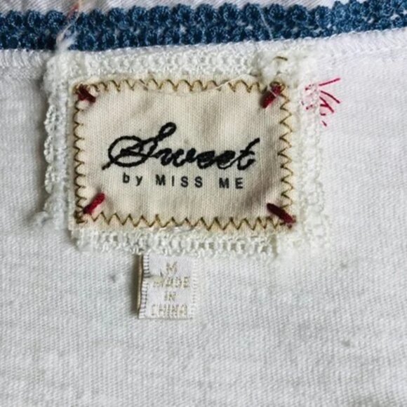 Sweet by Miss Me White & Blue Embroidered Mandarin Neck Long Sleeve Tunic Size M - Picture 7 of 7